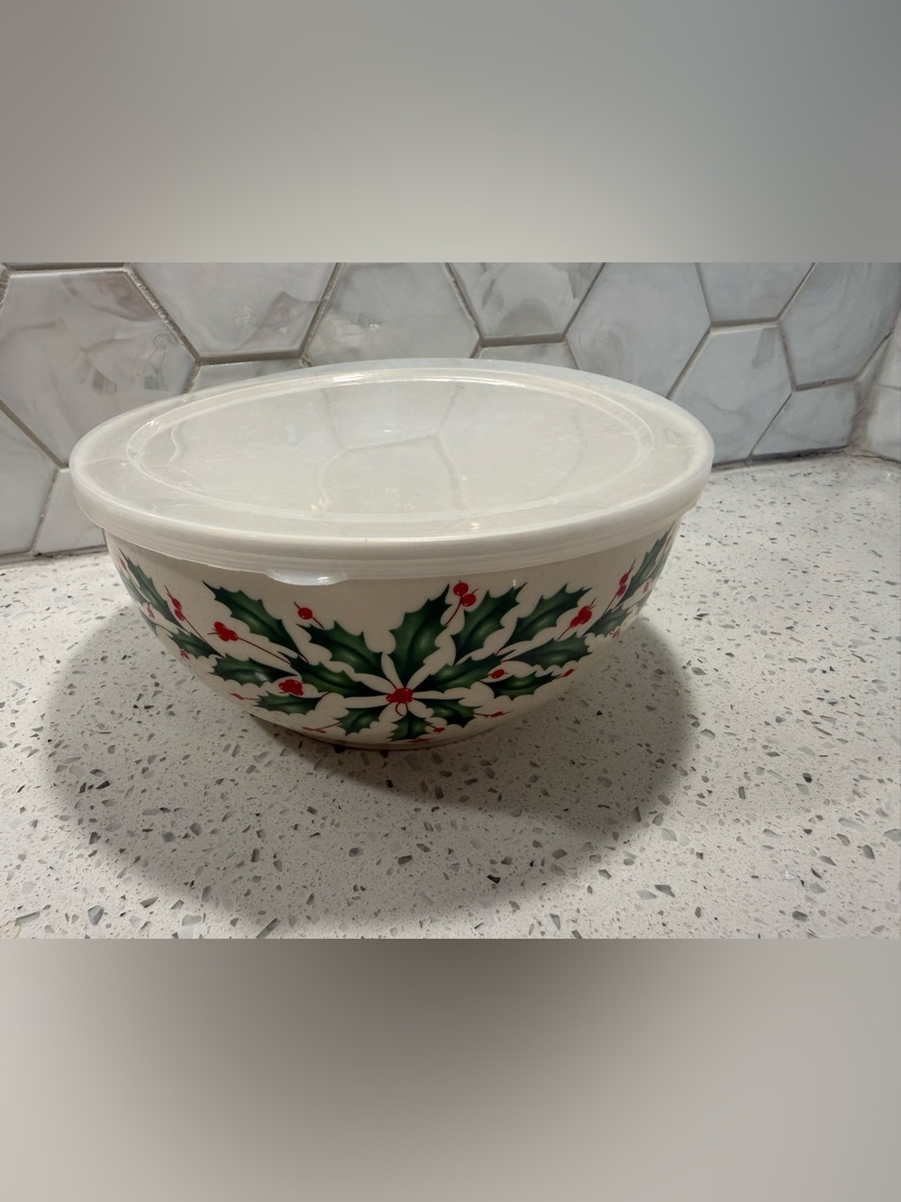 Lenox Holiday Holly Berry Round Stackable Bowl with Silicone Lid Christmas